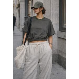 EUC Wilfred Green Sleepwear/Lounge/Casual Crop Top Size M CapsuleCloset CozyLuxe